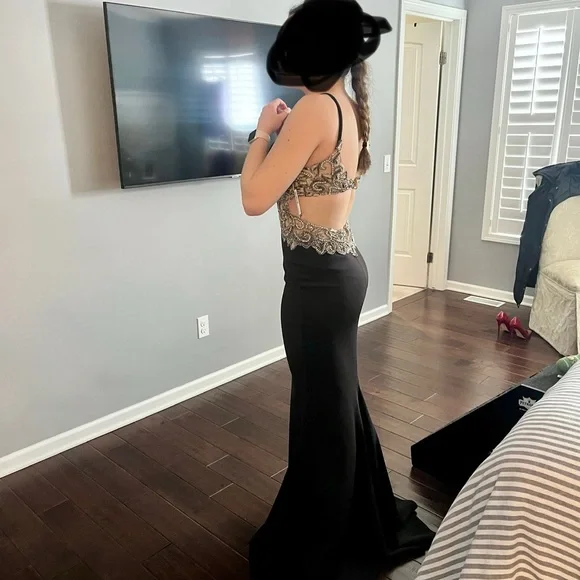 Faviana Black Evening Gown new with tags never worn or altered!
